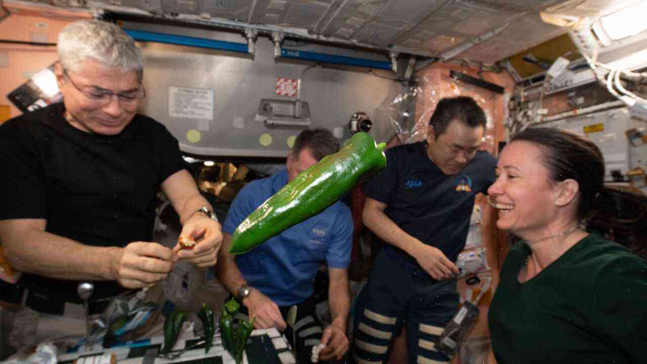 The guys in space are preparing a new meal on their trip back to Earth. It’s way spicy.